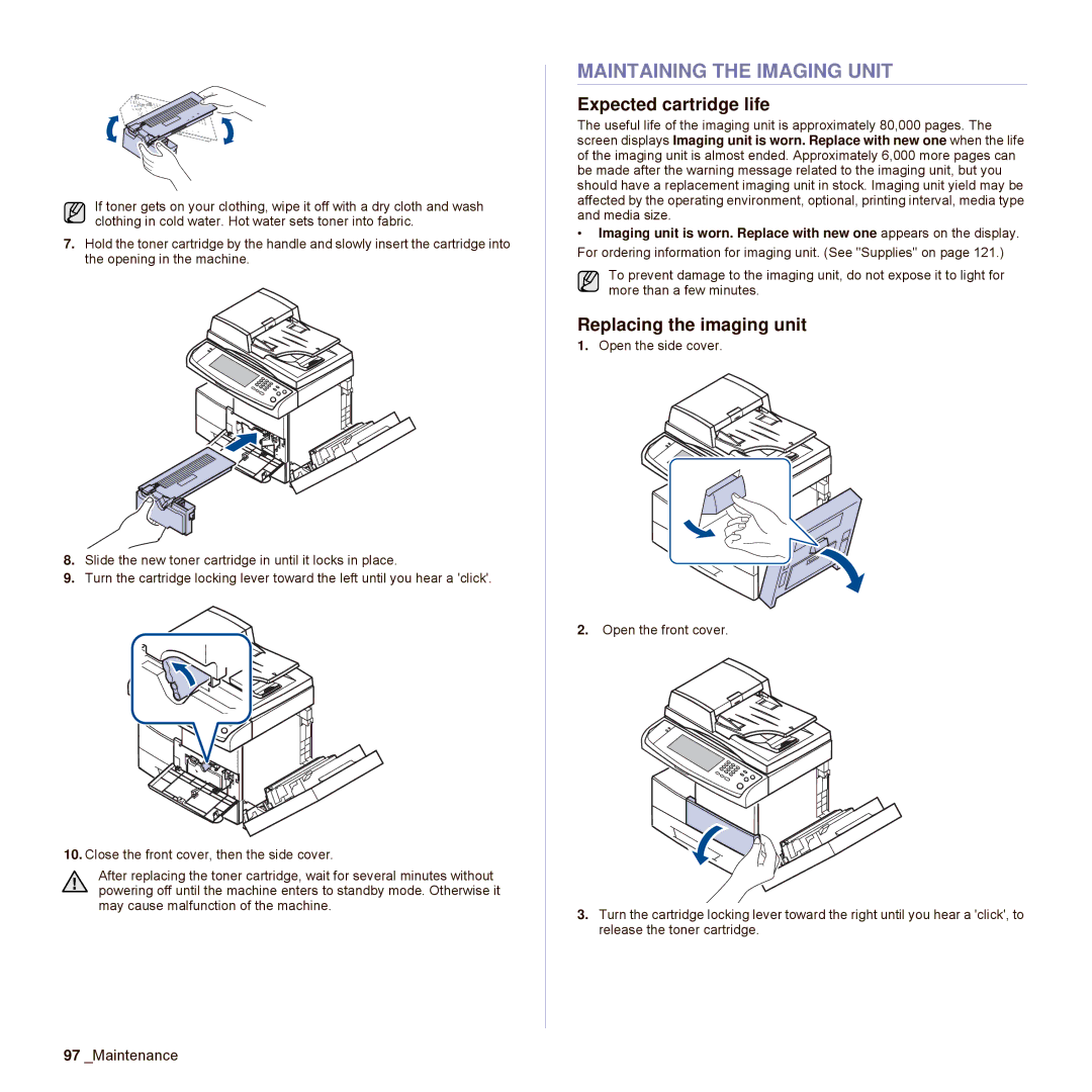 Samsung SCX-6545N Series manual Maintaining the Imaging Unit, Expected cartridge life, Replacing the imaging unit 