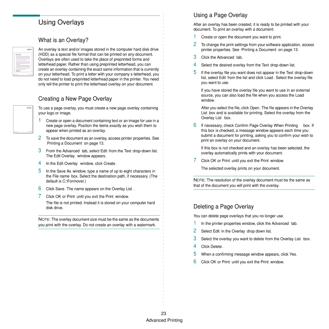 Samsung SCX-6545N manual Using Overlays, What is an Overlay?, Using a Page Overlay, Creating a New Page Overlay 