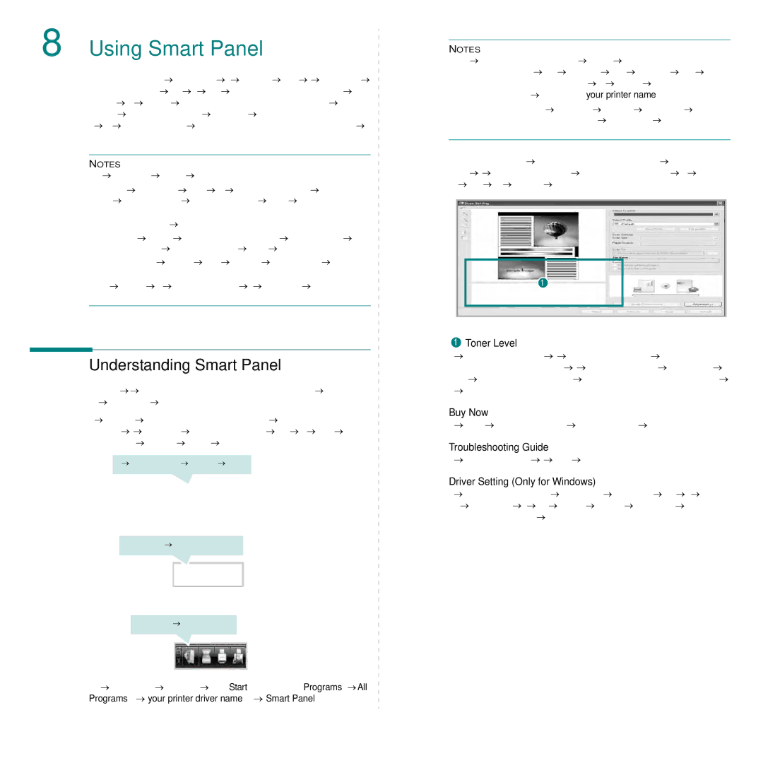 Samsung SCX-6545N Understanding Smart Panel, Toner Level, Buy Now, Troubleshooting Guide, Driver Setting Only for Windows 