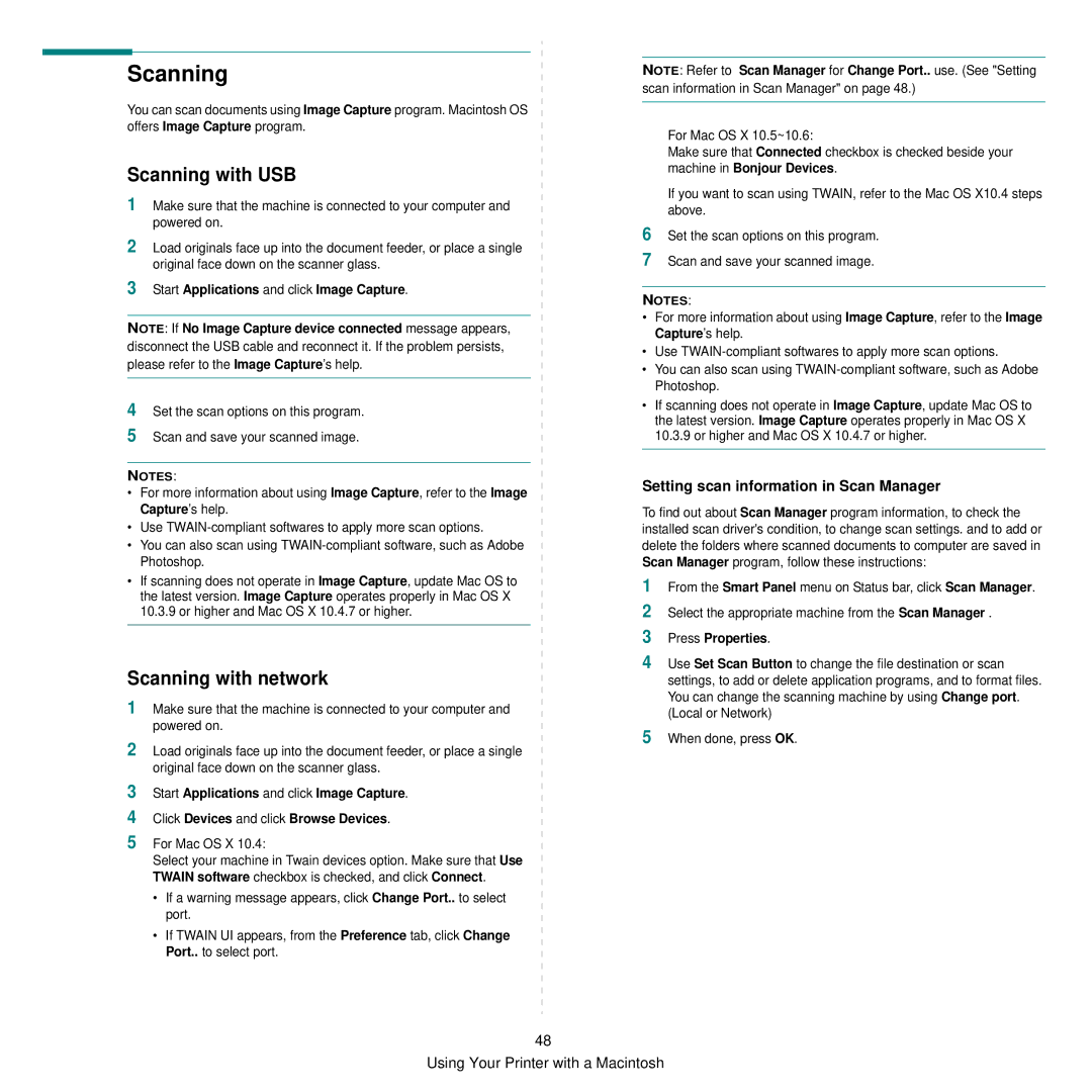 Samsung SCX-6545N manual Scanning with USB, Scanning with network, Setting scan information in Scan Manager 