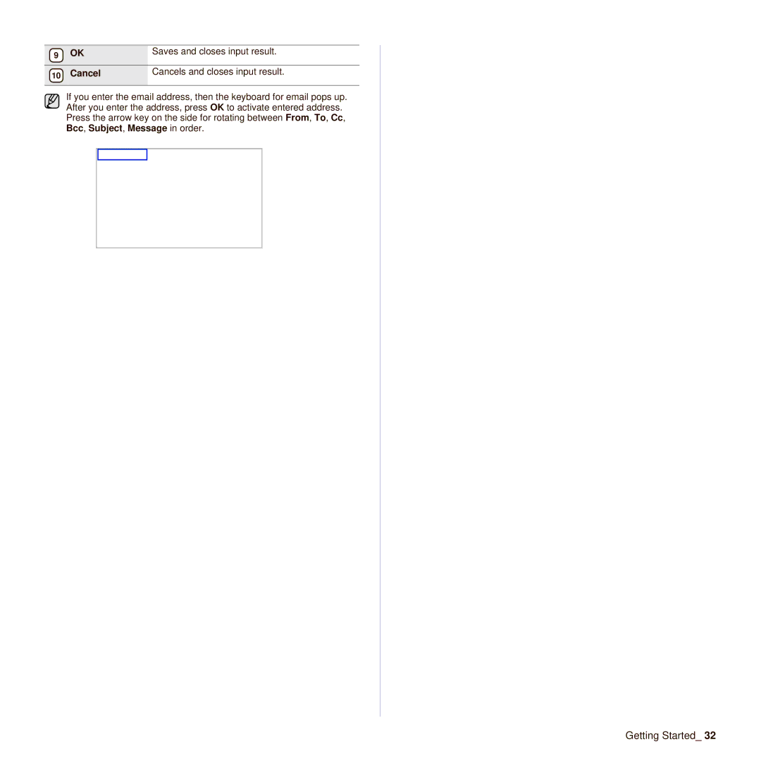 Samsung SCX-6545N manual Saves and closes input result, Cancel Cancels and closes input result 