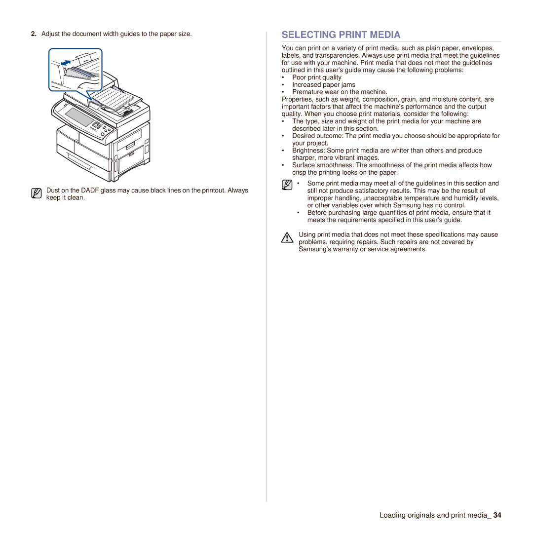 Samsung SCX-6545N manual Selecting Print Media 