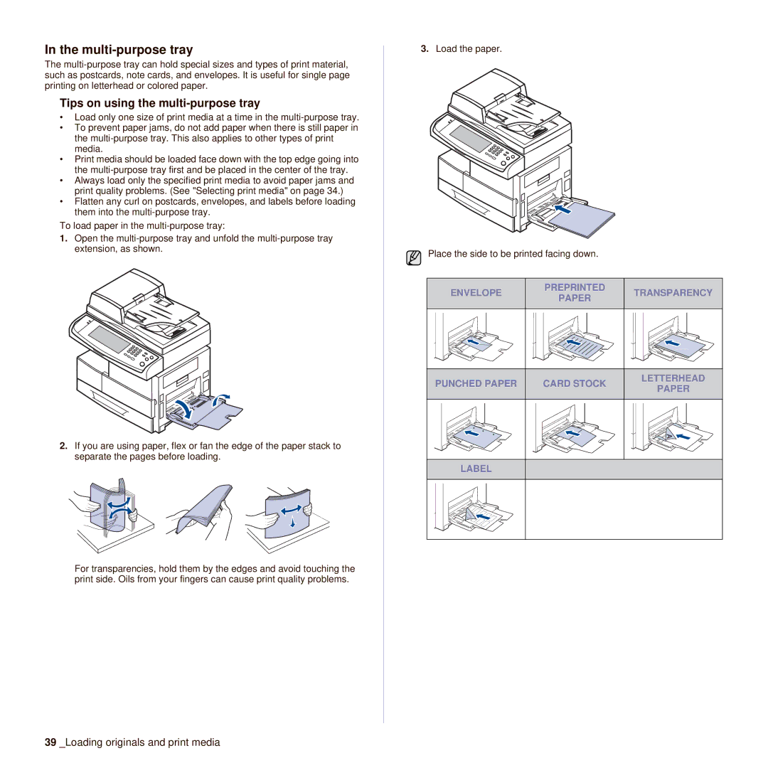 Samsung SCX-6545N manual Multi-purpose tray, Tips on using the multi-purpose tray 