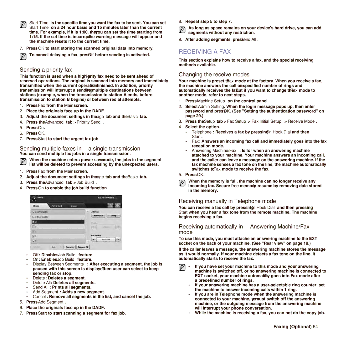 Samsung SCX-6545N manual Receiving a FAX 