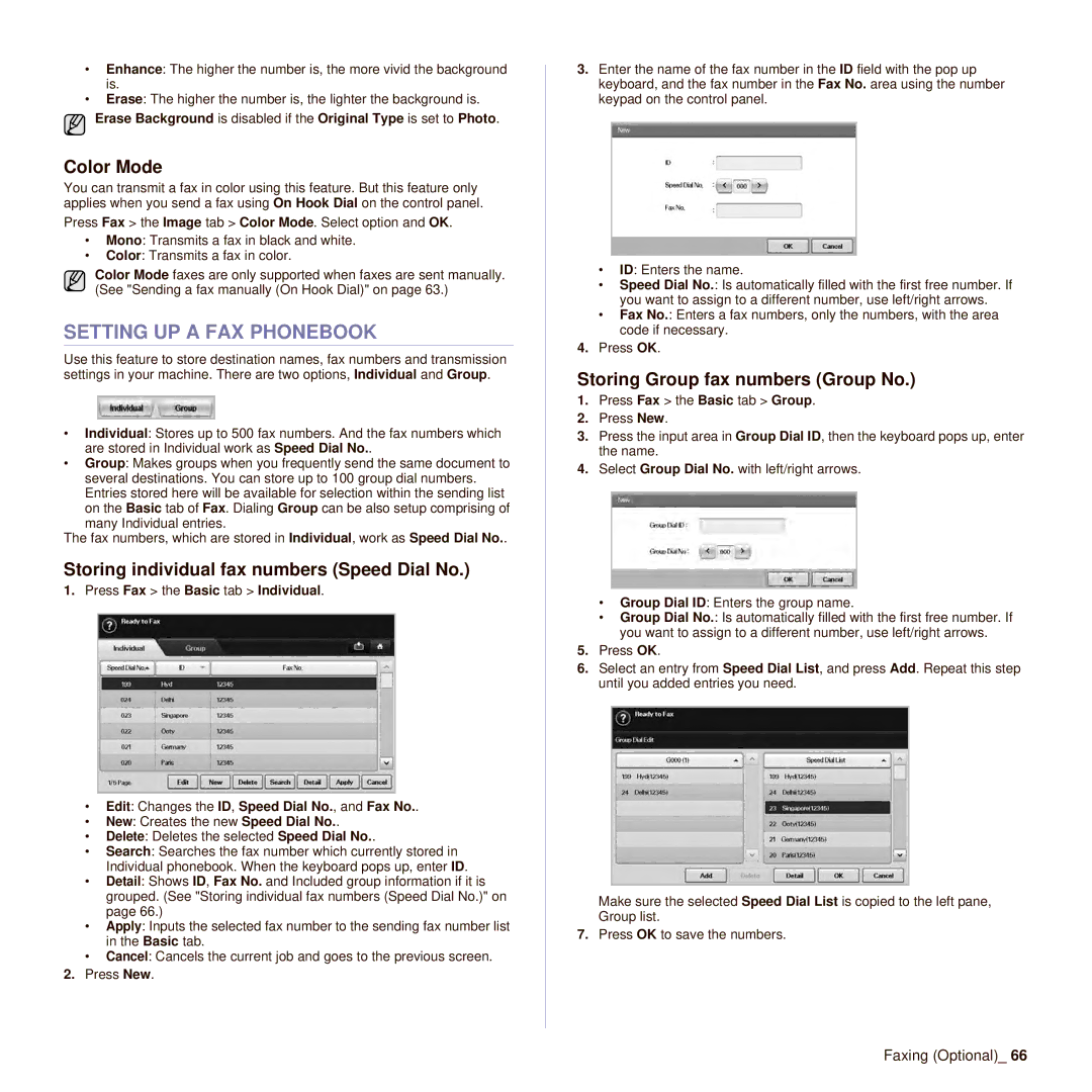 Samsung SCX-6545N manual Setting UP a FAX Phonebook, Storing individual fax numbers Speed Dial No 