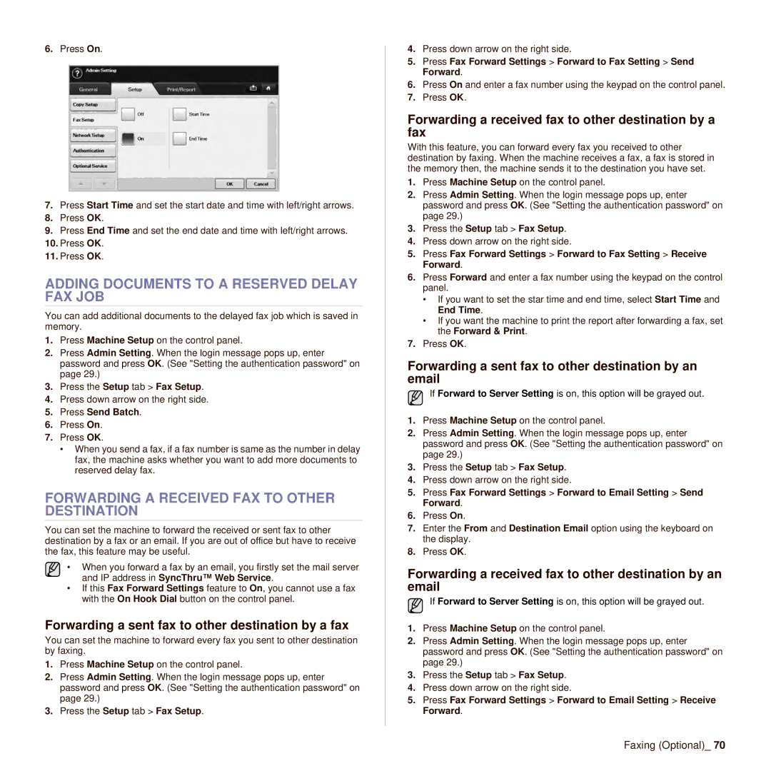 Samsung SCX-6545N manual Adding Documents to a Reserved Delay FAX JOB, Forwarding a Received FAX to Other Destination 