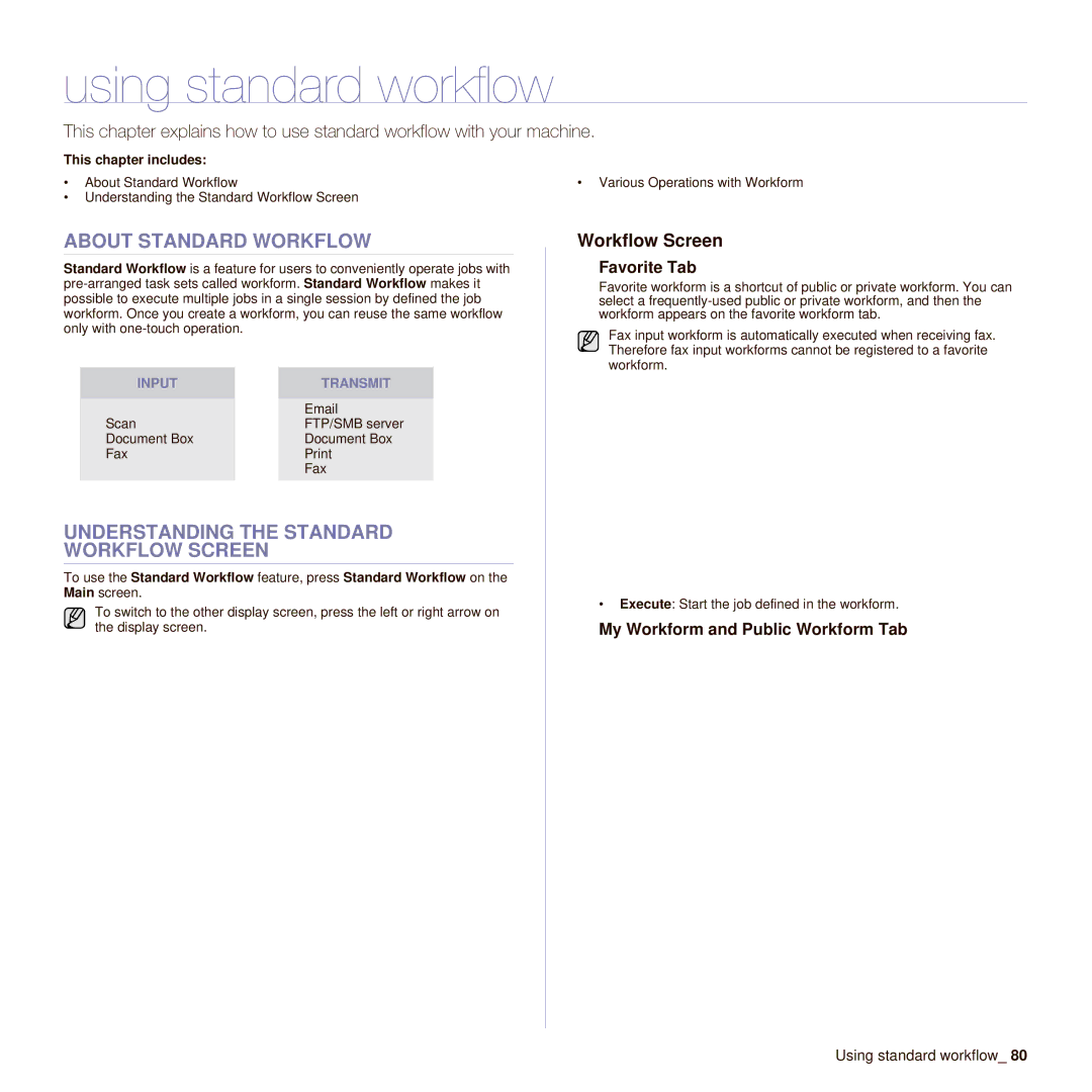 Samsung SCX-6545N manual Using standard workflow, About Standard Workflow, Understanding the Standard Workflow Screen 