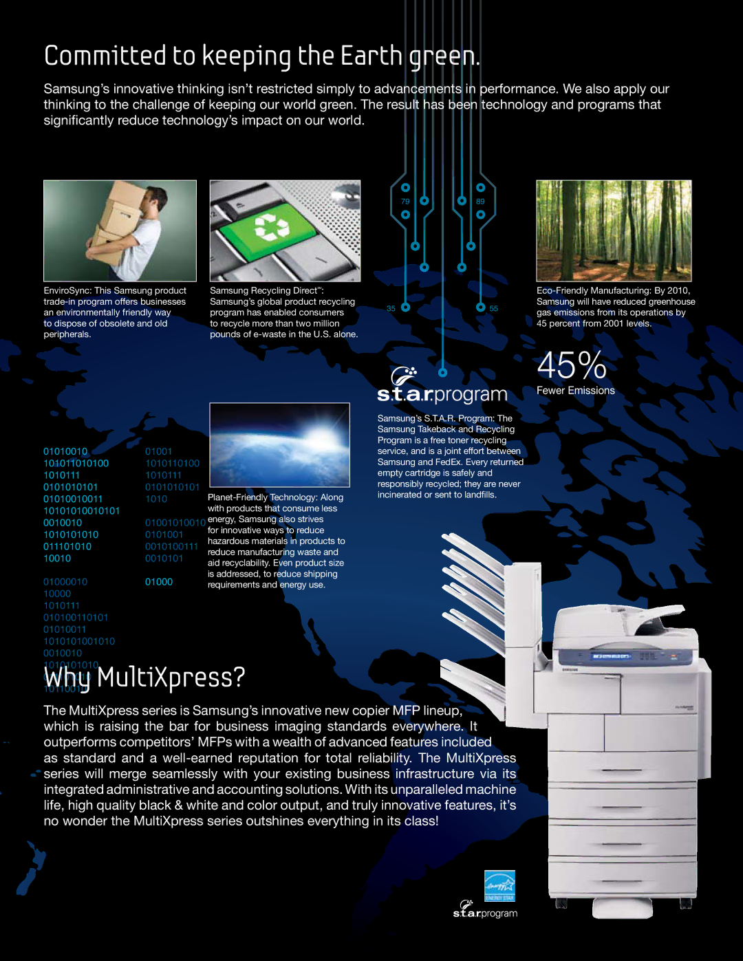 Samsung SCX-6545N, SCX-6555N manual Committed to keeping the Earth green, Why MultiXpress? 