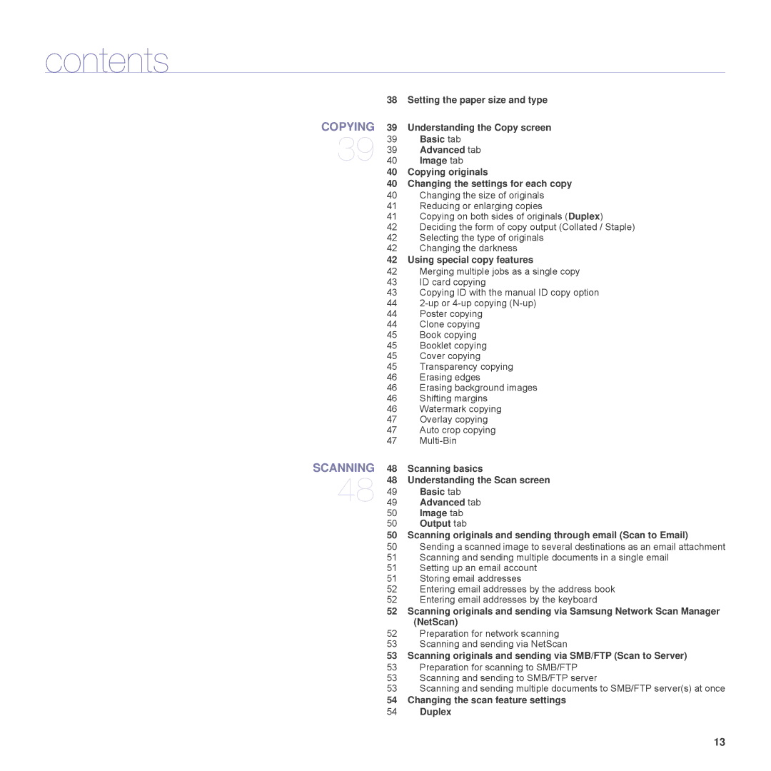 Samsung SCX-6555N Series manual Copying originals Changing the settings for each copy, Using special copy features 