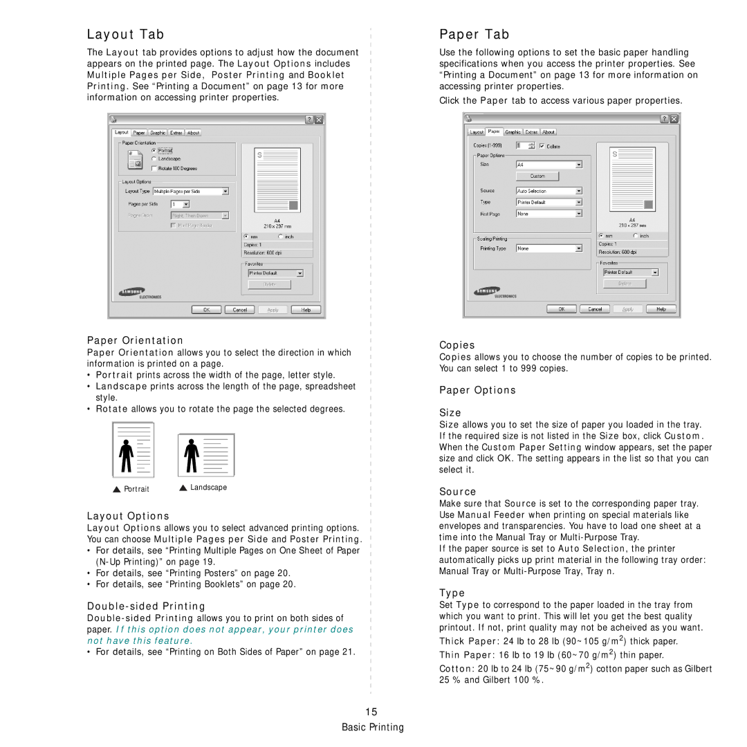 Samsung SCX-6555N Series manual Layout Tab, Paper Tab 