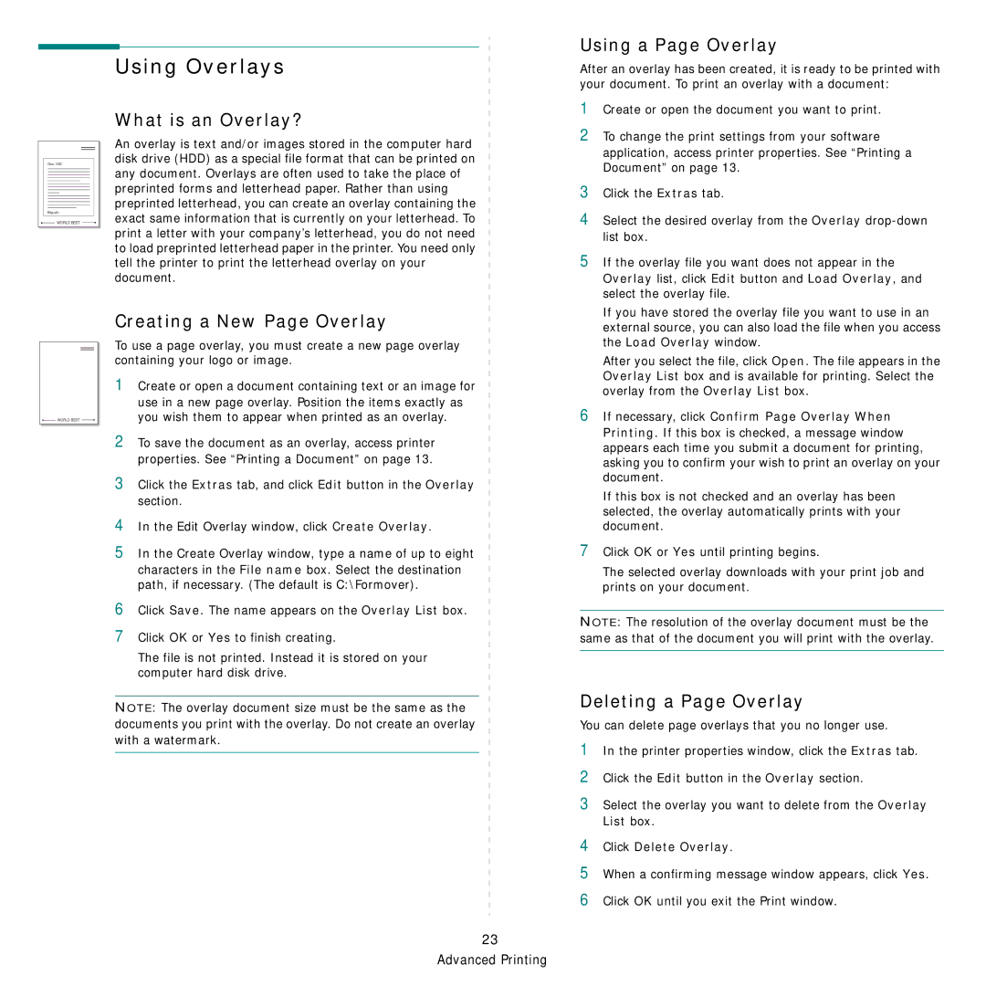 Samsung SCX-6555N Series manual Using Overlays, What is an Overlay?, Using a Page Overlay, Creating a New Page Overlay 