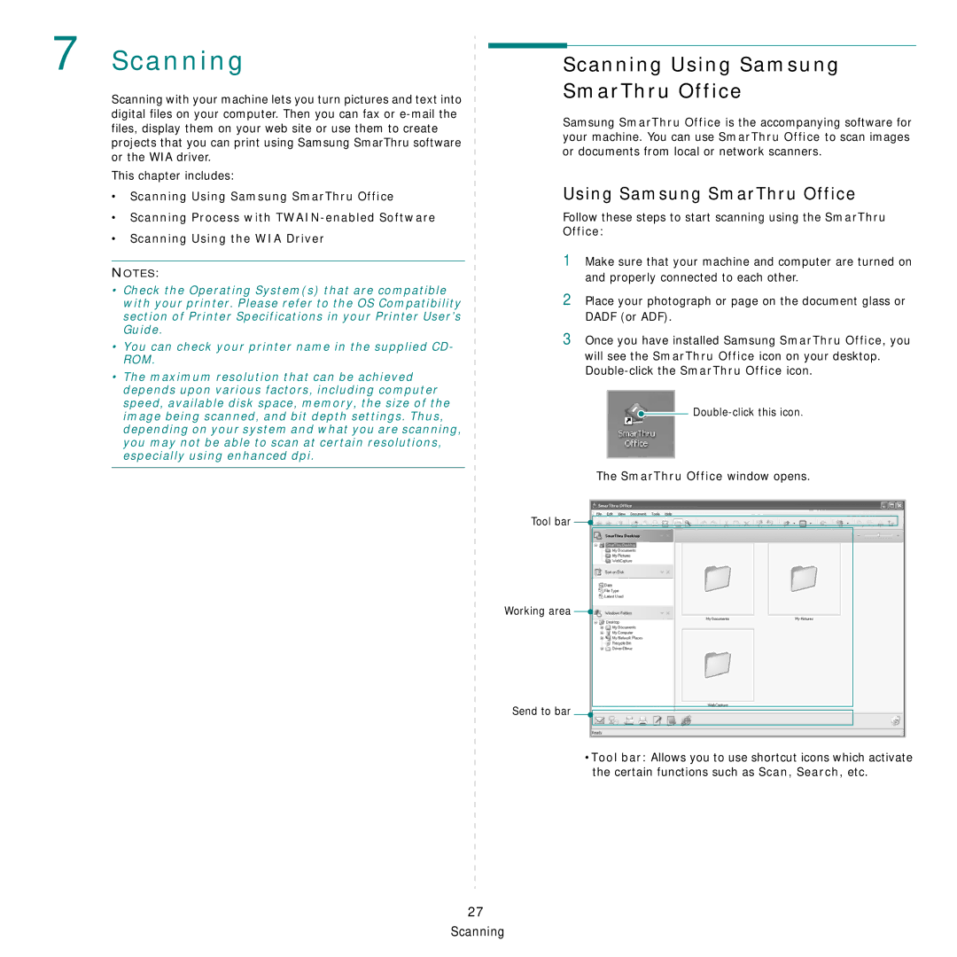 Samsung SCX-6555N Series manual Scanning Using Samsung SmarThru Office 