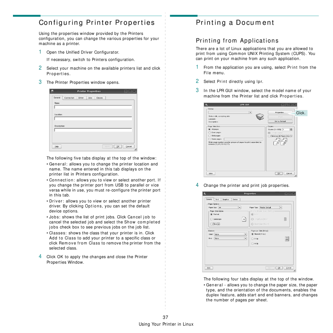 Samsung SCX-6555N Series manual Configuring Printer Properties, Printing from Applications 