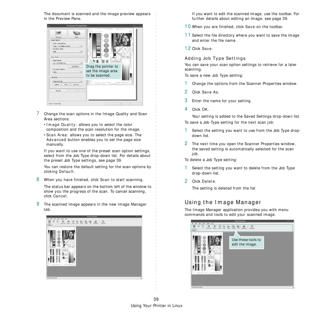 Samsung SCX-6555N Series manual Using the Image Manager, Adding Job Type Settings 