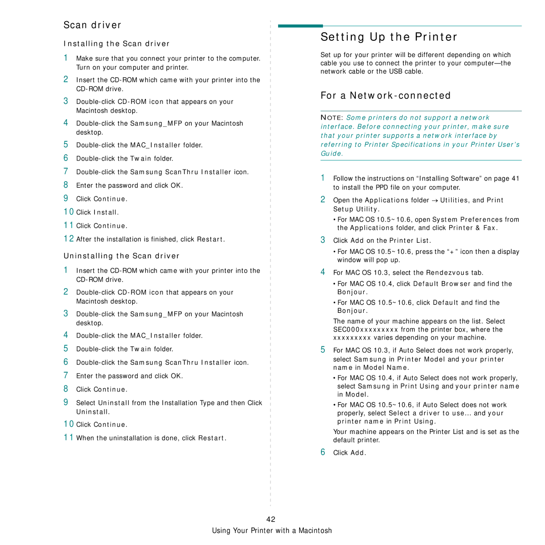 Samsung SCX-6555N Series manual Setting Up the Printer, For a Network-connected, Installing the Scan driver 