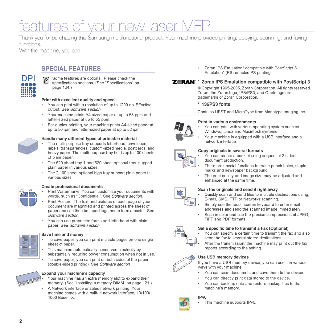 Samsung SCX-6555N Series manual Features of your new laser MFP, Special Features 