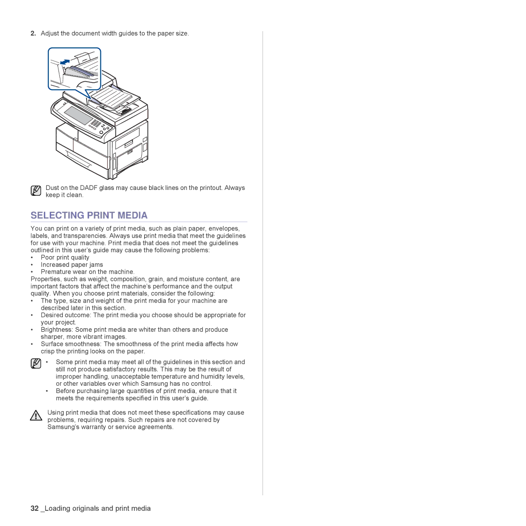 Samsung SCX-6555N Series manual Selecting Print Media 