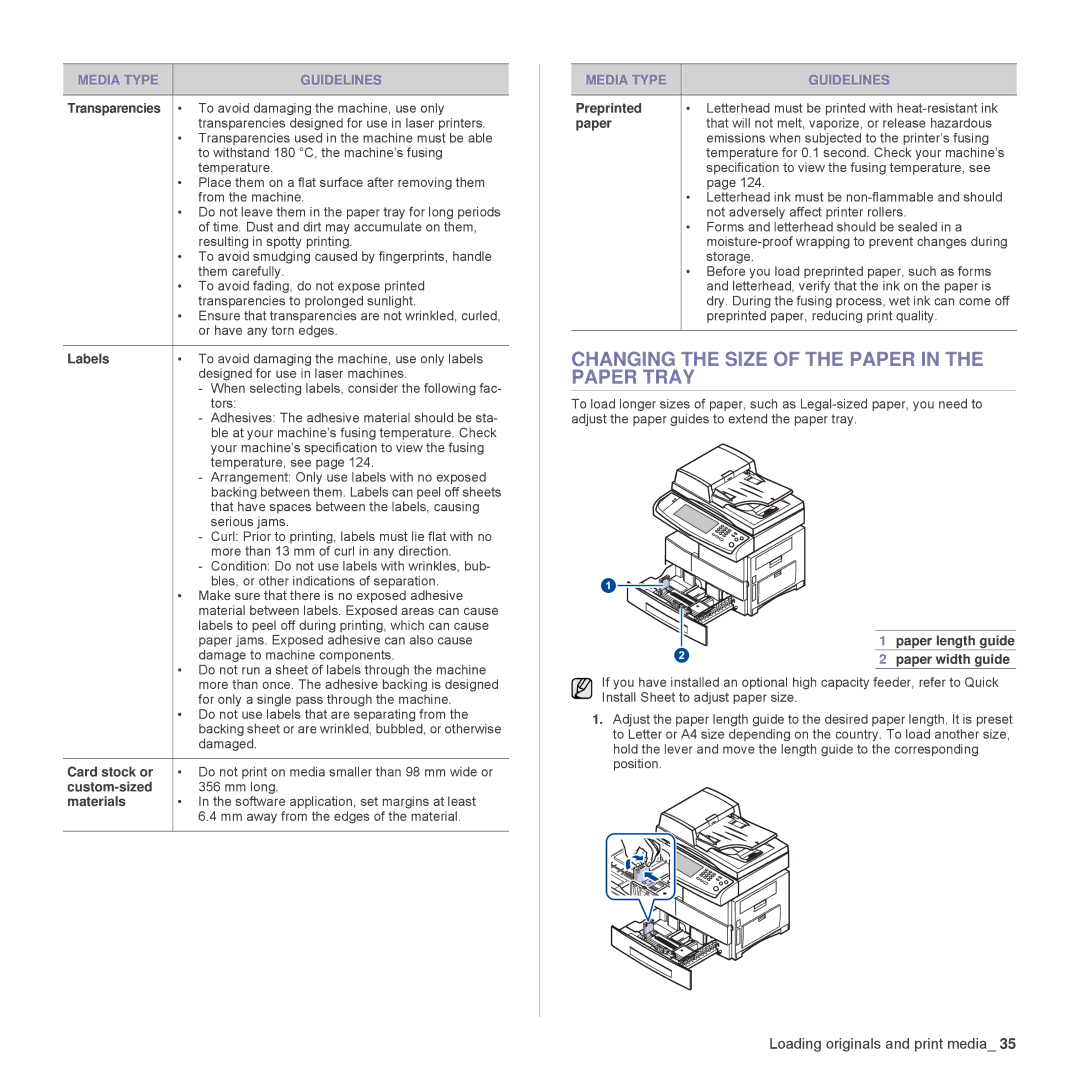 Samsung SCX-6555N Series manual Changing the Size of the Paper in the Paper Tray 