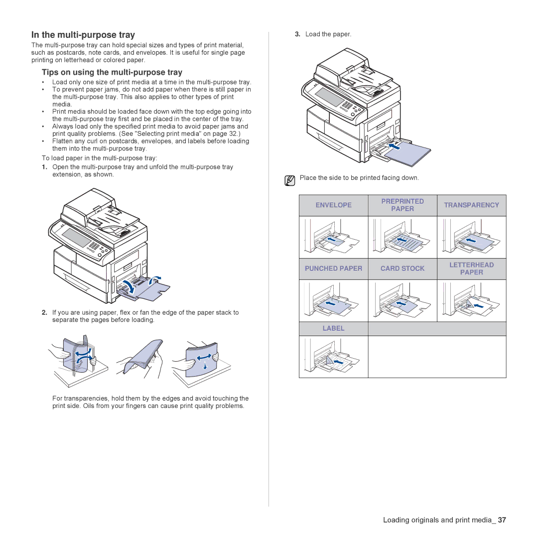 Samsung SCX-6555N Series manual Multi-purpose tray, Tips on using the multi-purpose tray 