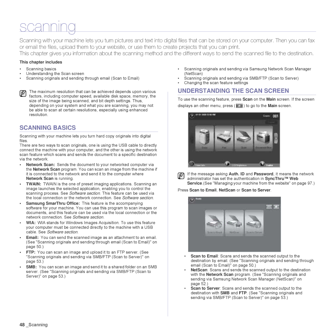 Samsung SCX-6555N Series manual Scanning Basics, Understanding the Scan Screen 