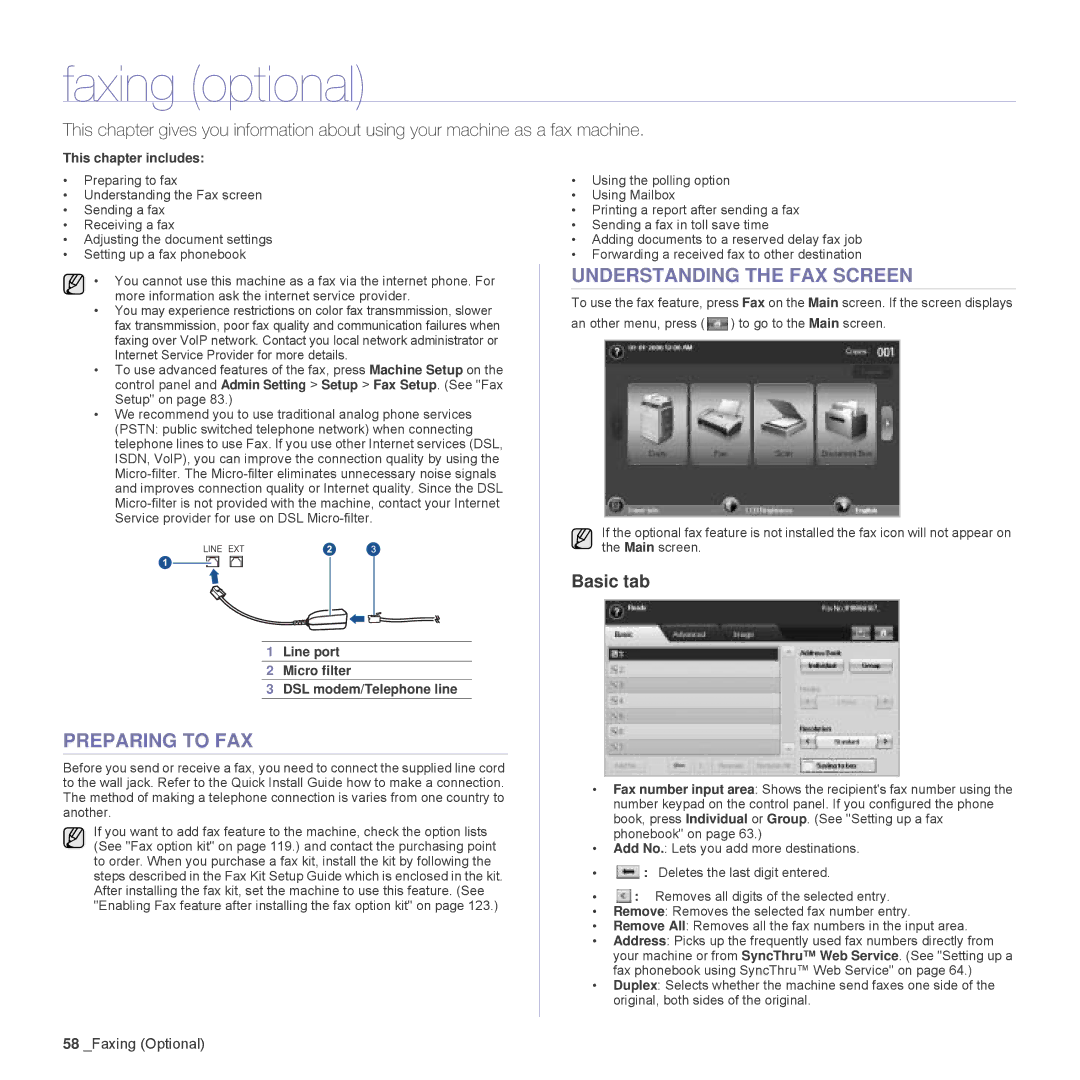 Samsung SCX-6555N Series manual Faxing optional, Preparing to FAX, Understanding the FAX Screen 