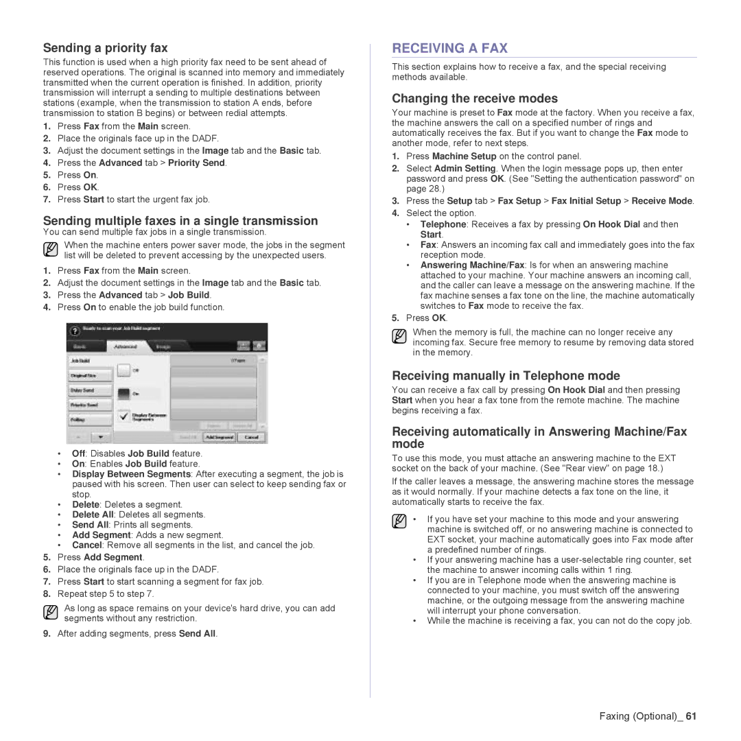 Samsung SCX-6555N Series manual Receiving a FAX 