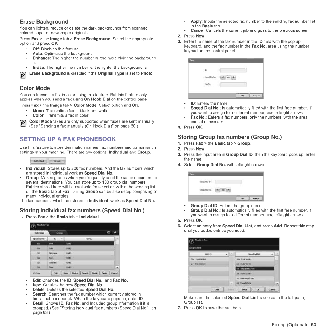 Samsung SCX-6555N Series manual Setting UP a FAX Phonebook, Storing individual fax numbers Speed Dial No 