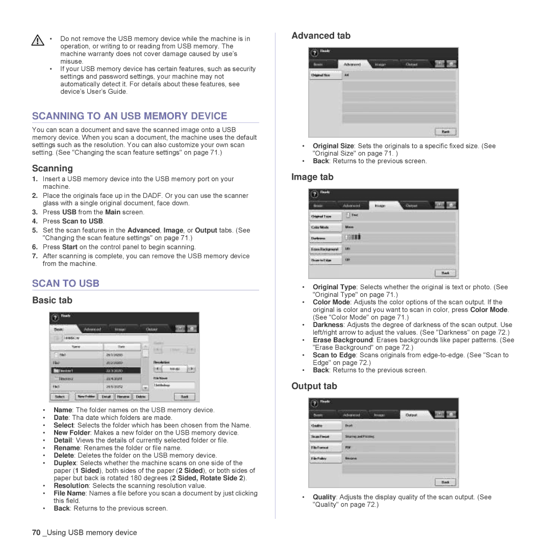 Samsung SCX-6555N Series manual Scanning to AN USB Memory Device, Press Scan to USB 