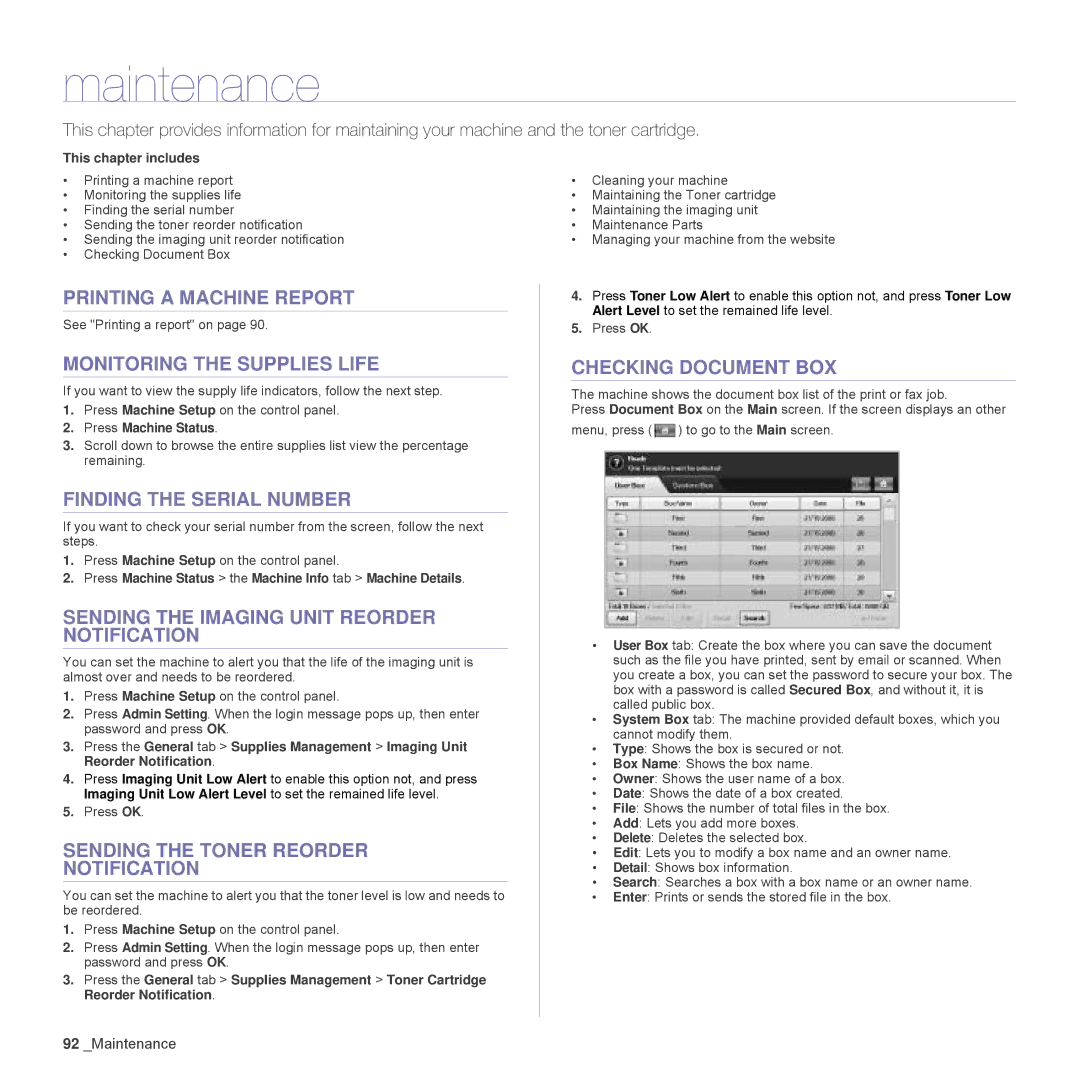 Samsung SCX-6555N Series manual Maintenance 