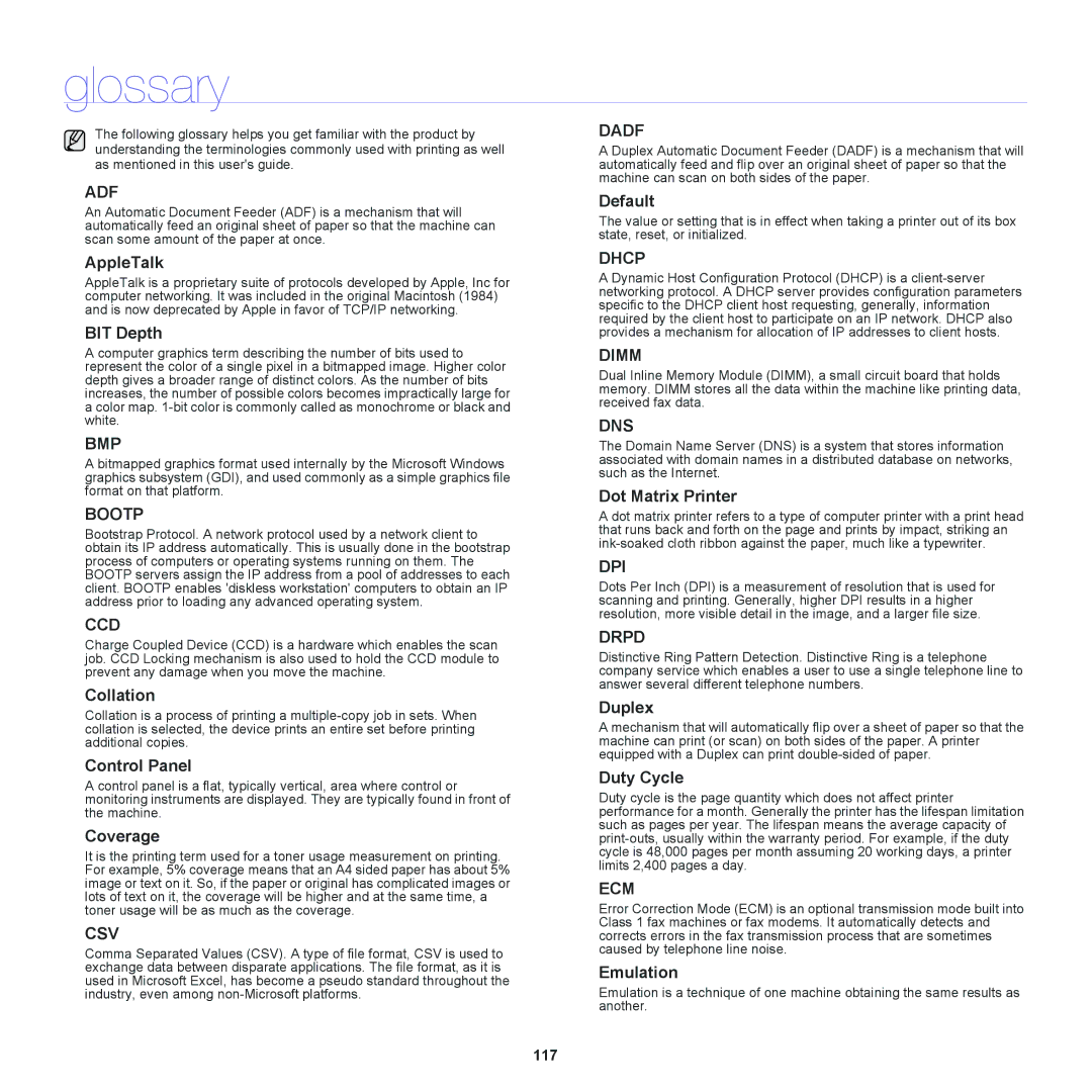 Samsung SCX-6555NX manual Glossary, Adf 