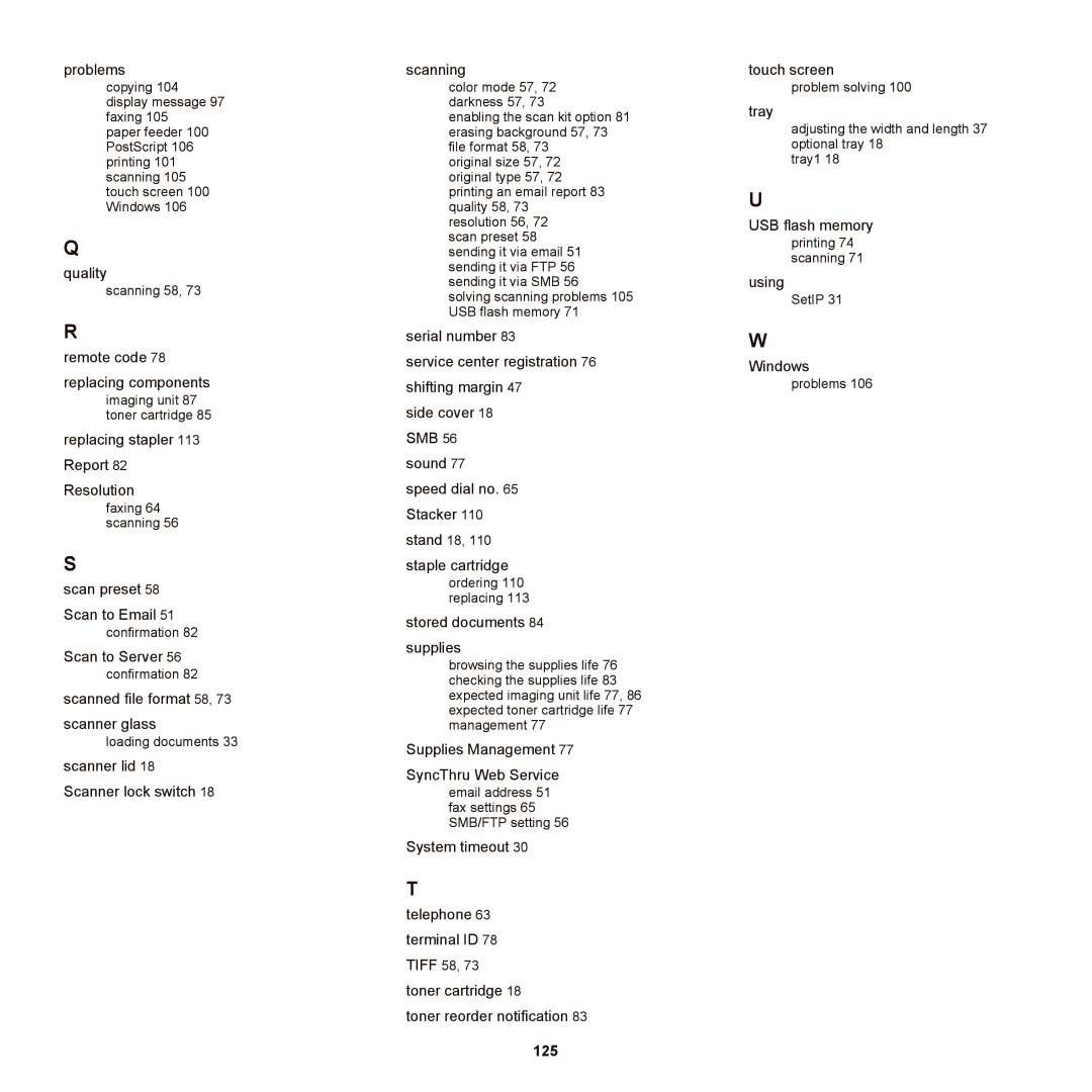 Samsung SCX-6555NX manual Problems, 125 