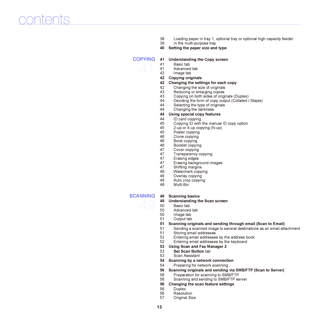 Samsung SCX-6555NX manual Copying originals Changing the settings for each copy, Using special copy features 