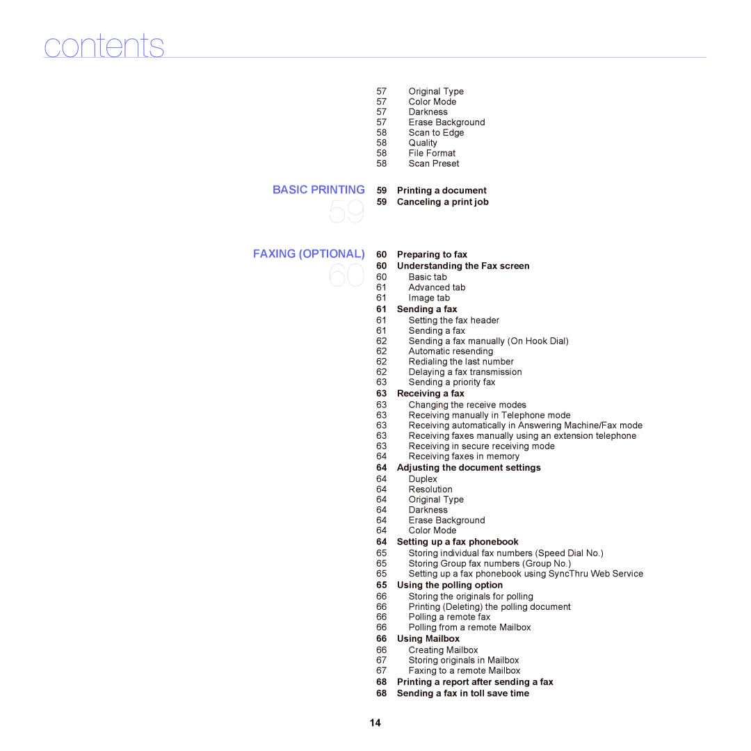 Samsung SCX-6555NX manual Sending a fax, Receiving a fax, Adjusting the document settings, Setting up a fax phonebook 