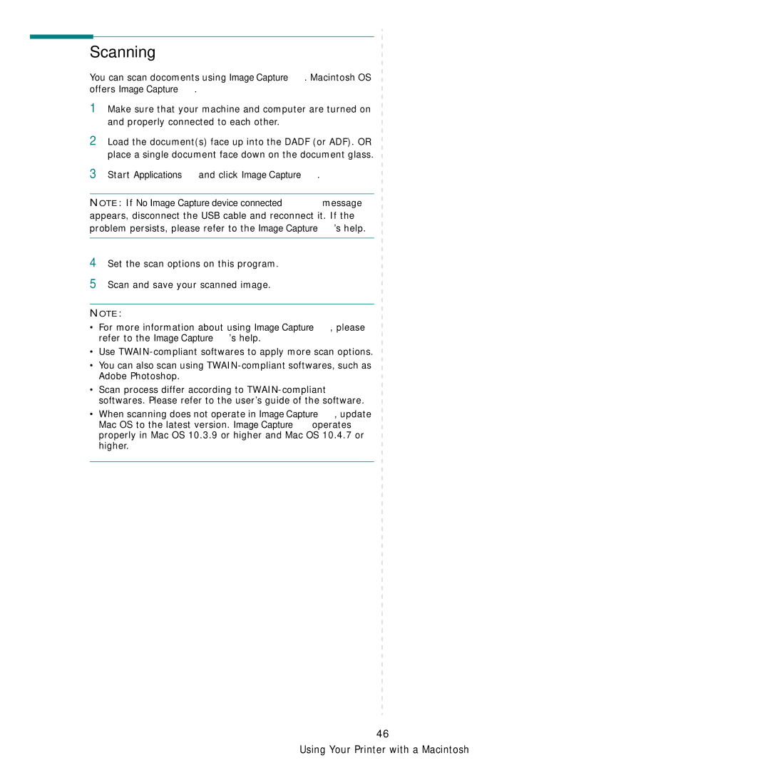 Samsung SCX-6555NX manual Scanning, Offers Image Capture, Start Applications and click Image Capture 