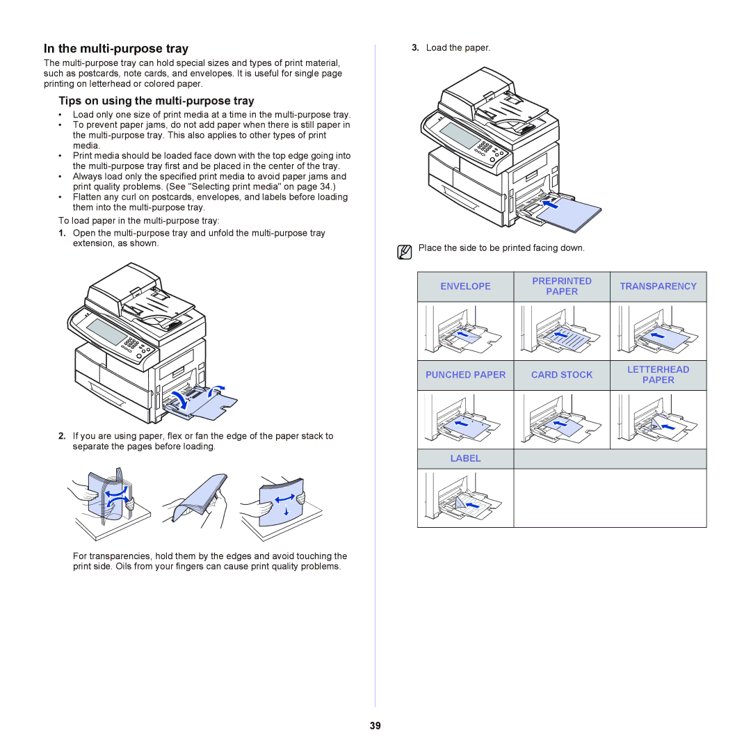 Samsung SCX-6555NX manual Multi-purpose tray, Tips on using the multi-purpose tray 