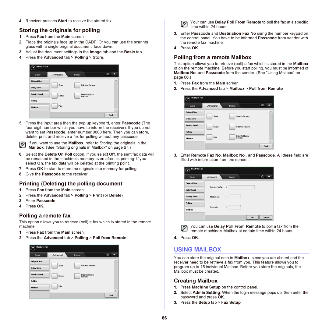 Samsung SCX-6555NX manual Using Mailbox 