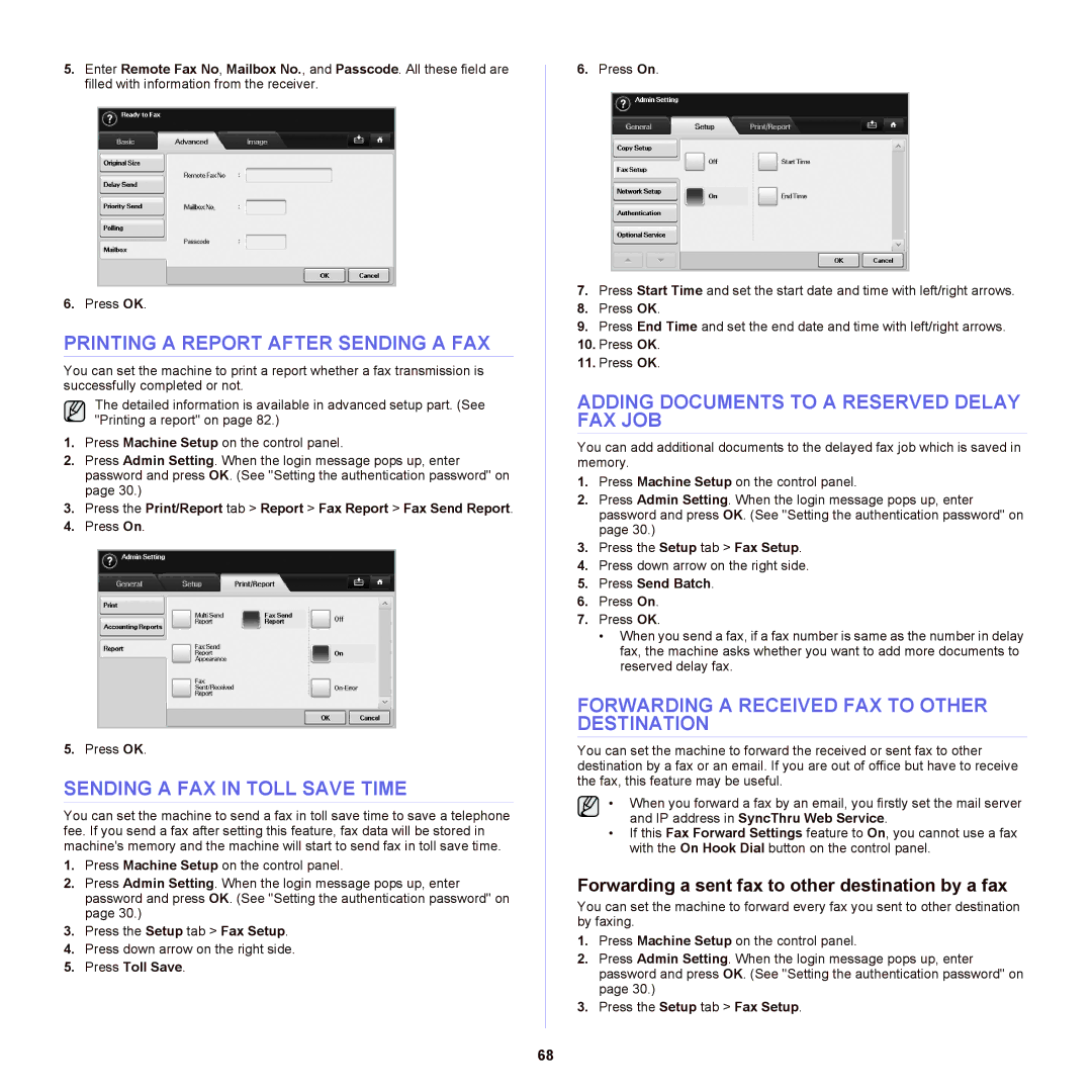 Samsung SCX-6555NX manual Printing a Report After Sending a FAX, Sending a FAX in Toll Save Time 