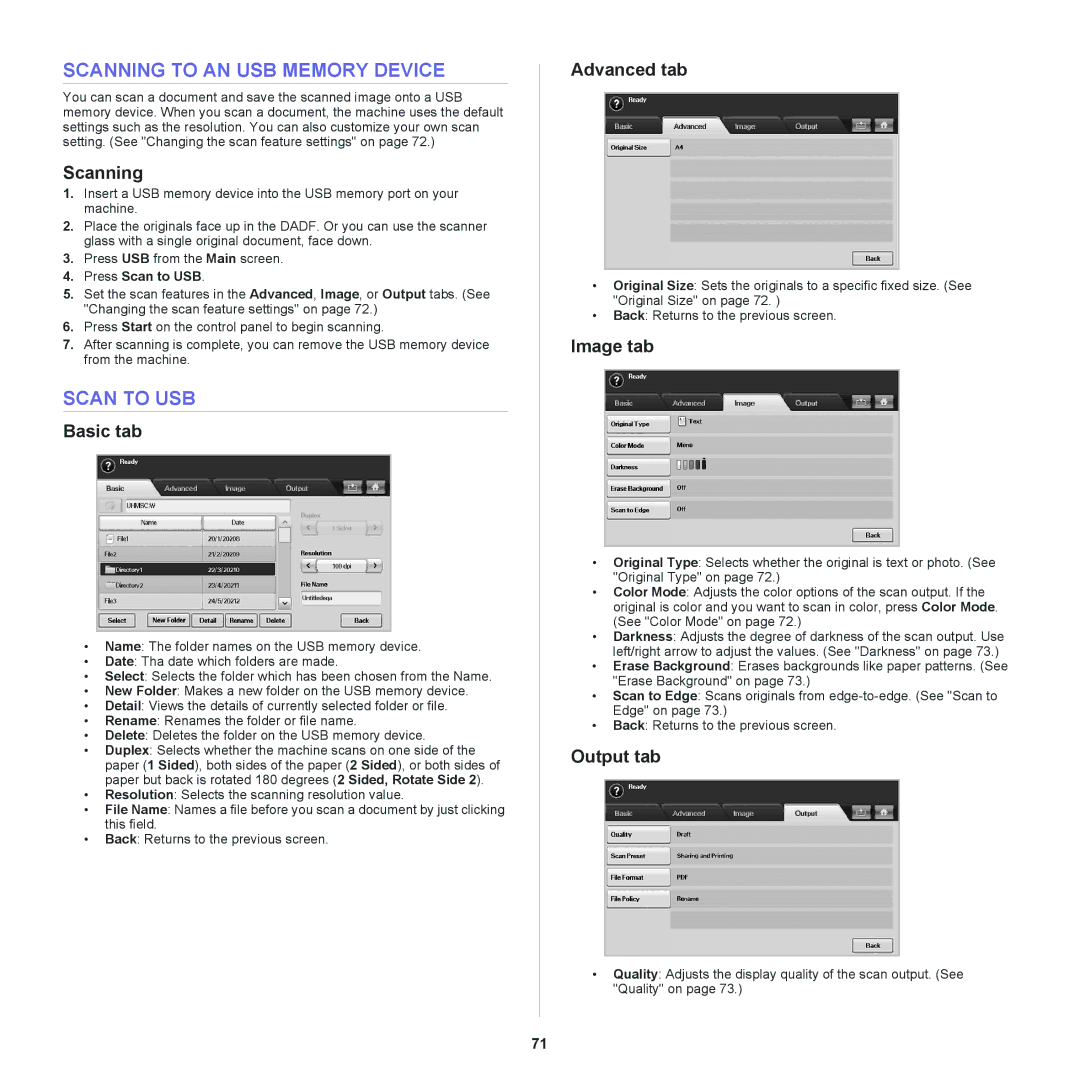 Samsung SCX-6555NX manual Scanning to AN USB Memory Device, Scan to USB 