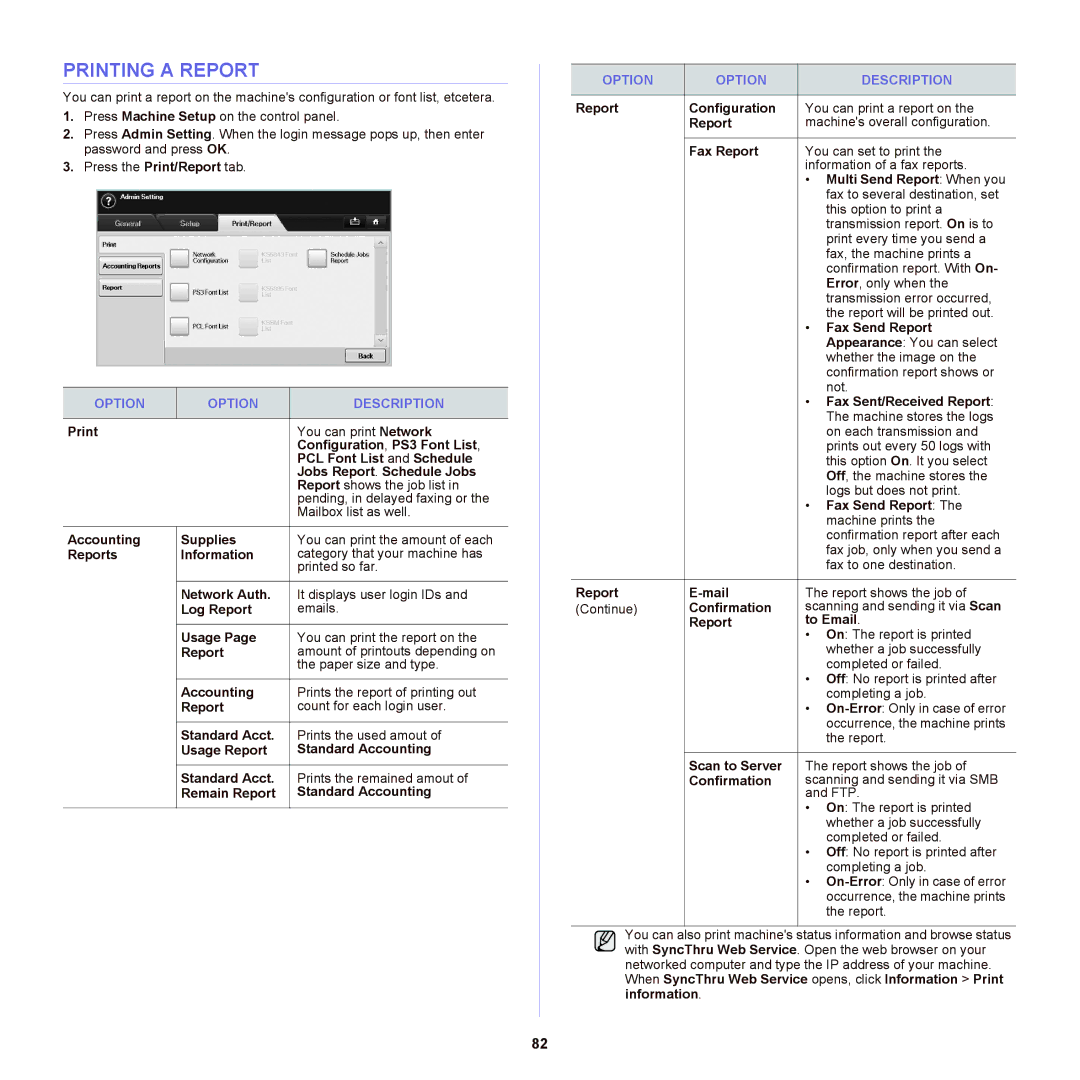 Samsung SCX-6555NX manual Printing a Report 