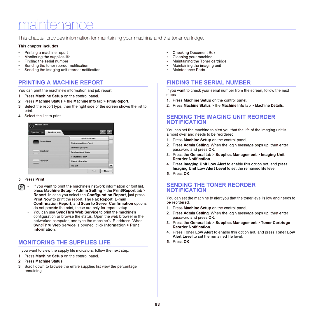 Samsung SCX-6555NX manual Maintenance 