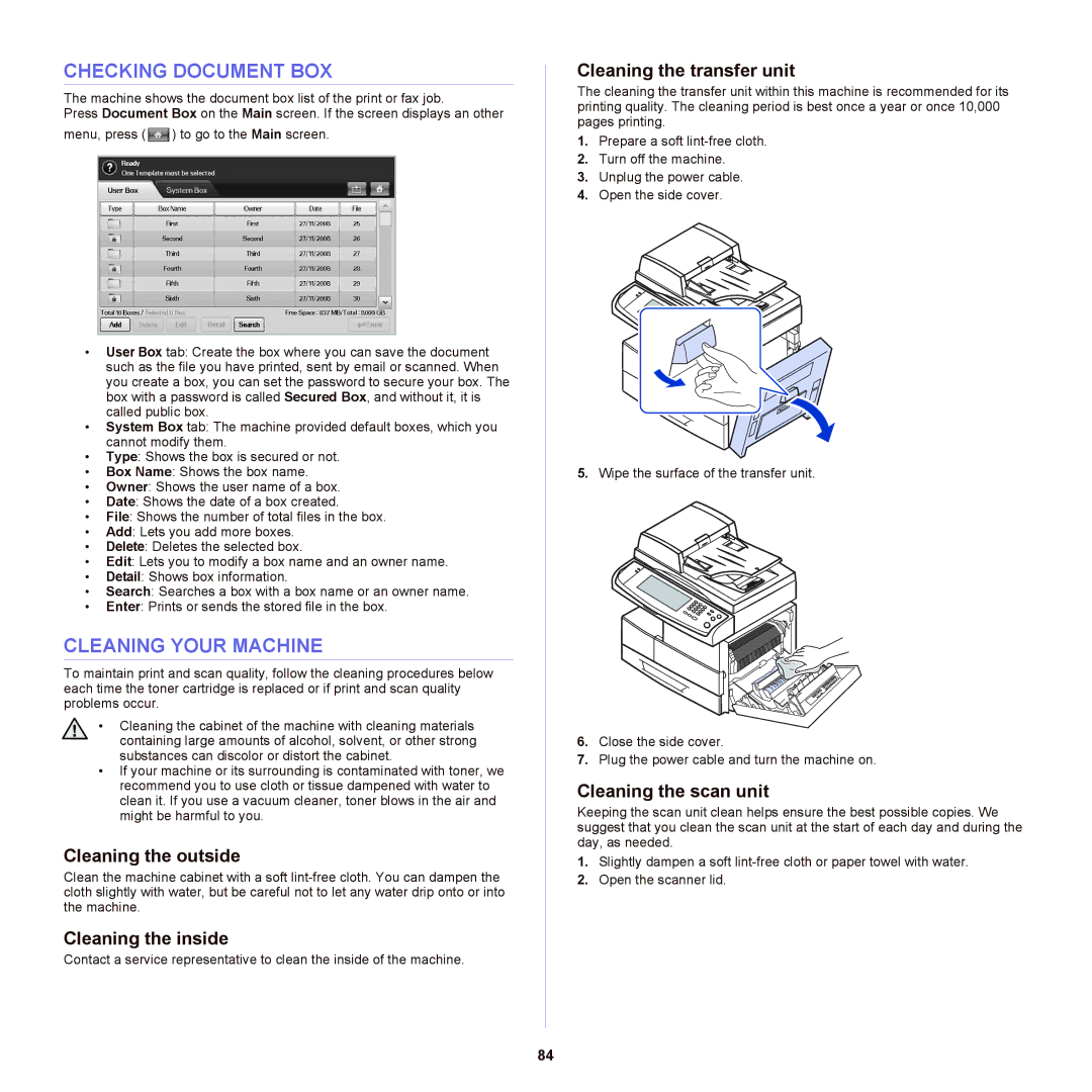 Samsung SCX-6555NX manual Checking Document BOX, Cleaning Your Machine 