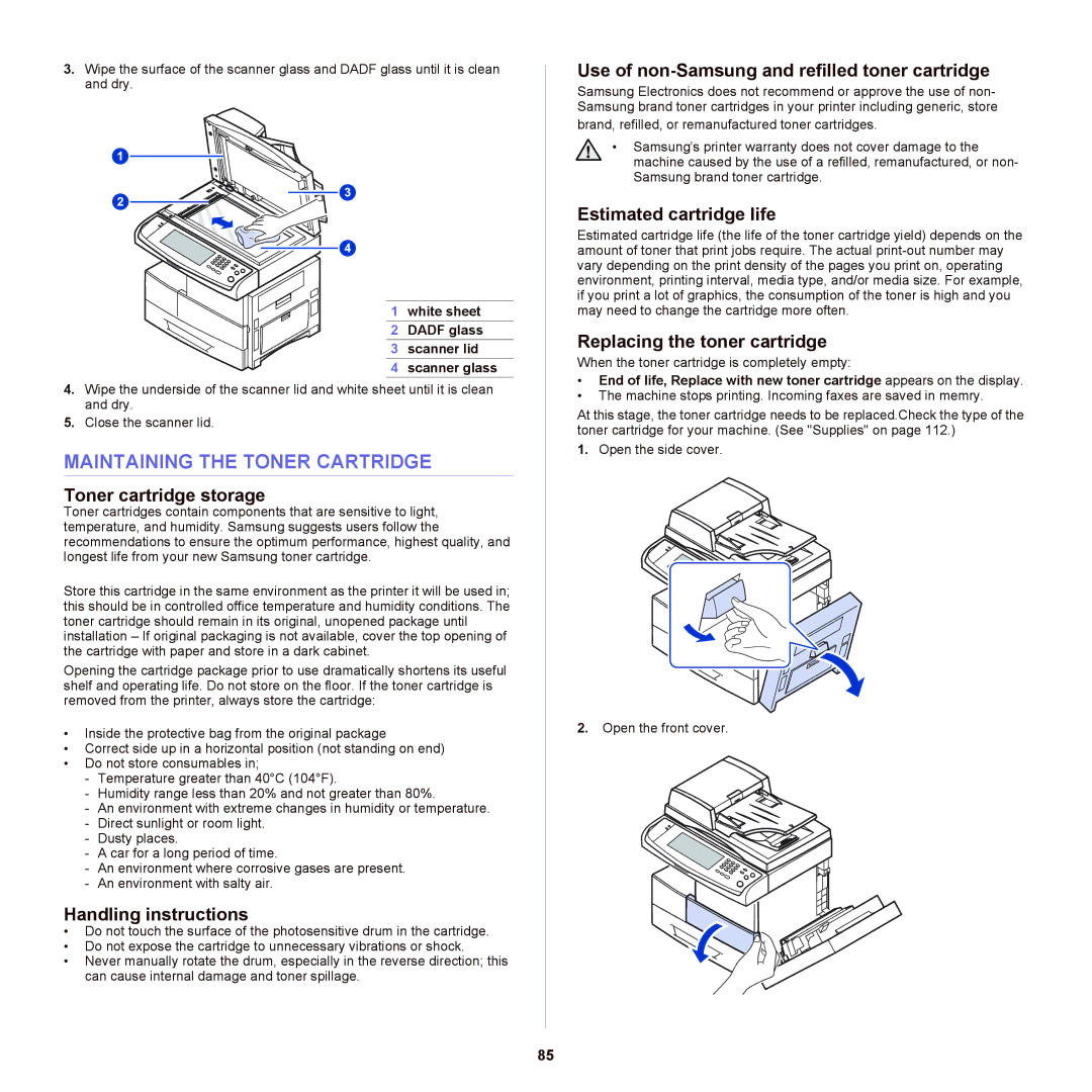 Samsung SCX-6555NX manual Maintaining the Toner Cartridge 