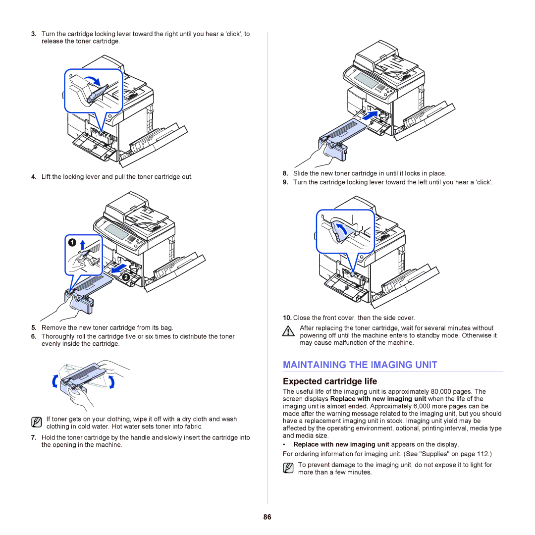 Samsung SCX-6555NX manual Maintaining the Imaging Unit, Expected cartridge life 