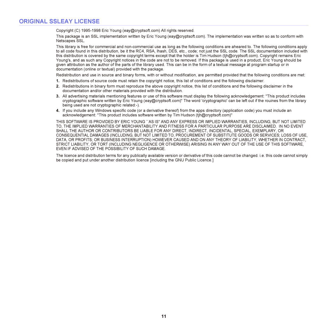 Samsung SCX-6555NX manual Original Ssleay License 