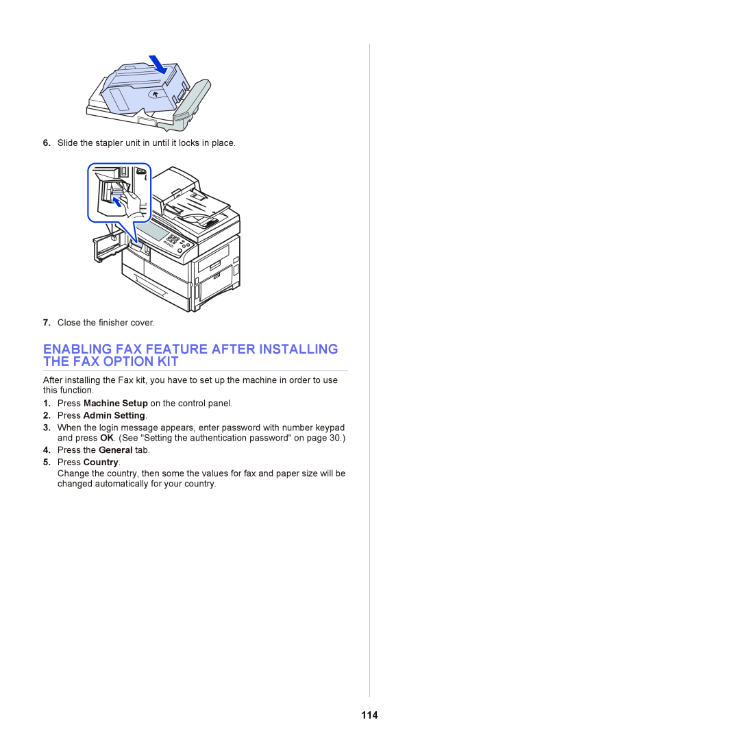 Samsung SCX-6555NX manual Enabling Fax Feature After Installing The Fax Option Kit, Press Admin Setting 