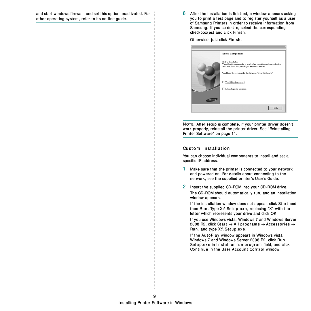 Samsung SCX-6555NX manual Custom Installation, Installing Printer Software in Windows 