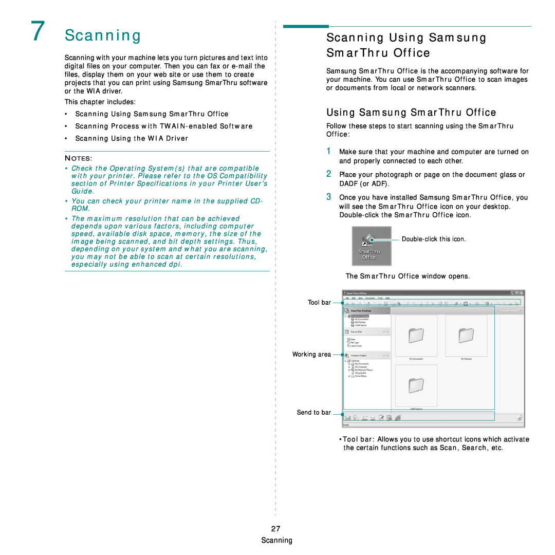 Samsung SCX-6555NX manual Scanning Using Samsung SmarThru Office, Scanning Process with TWAIN-enabled Software 