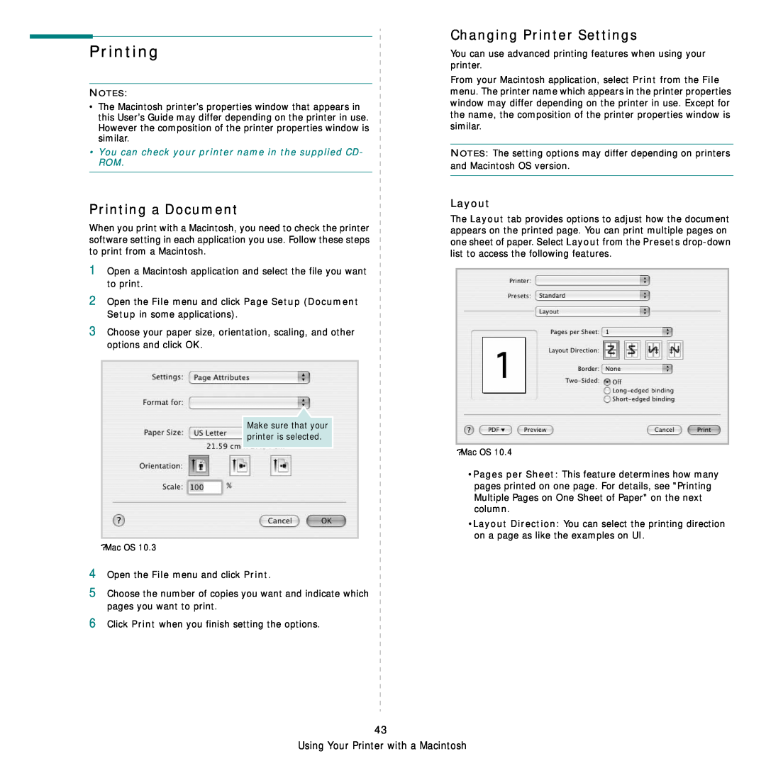 Samsung SCX-6555NX manual Printing a Document, Changing Printer Settings, Layout 