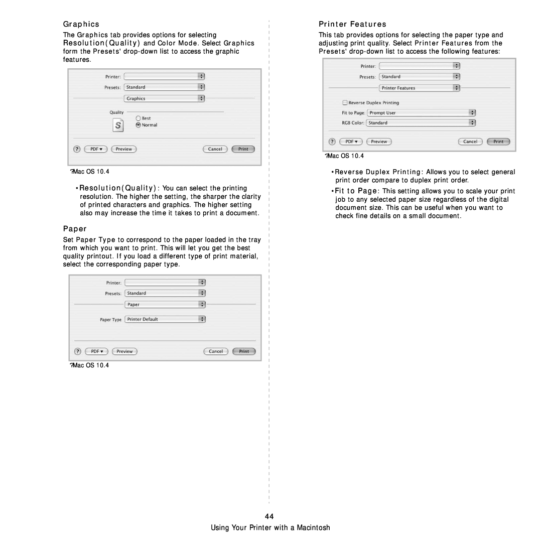 Samsung SCX-6555NX manual Graphics, Paper, Printer Features 