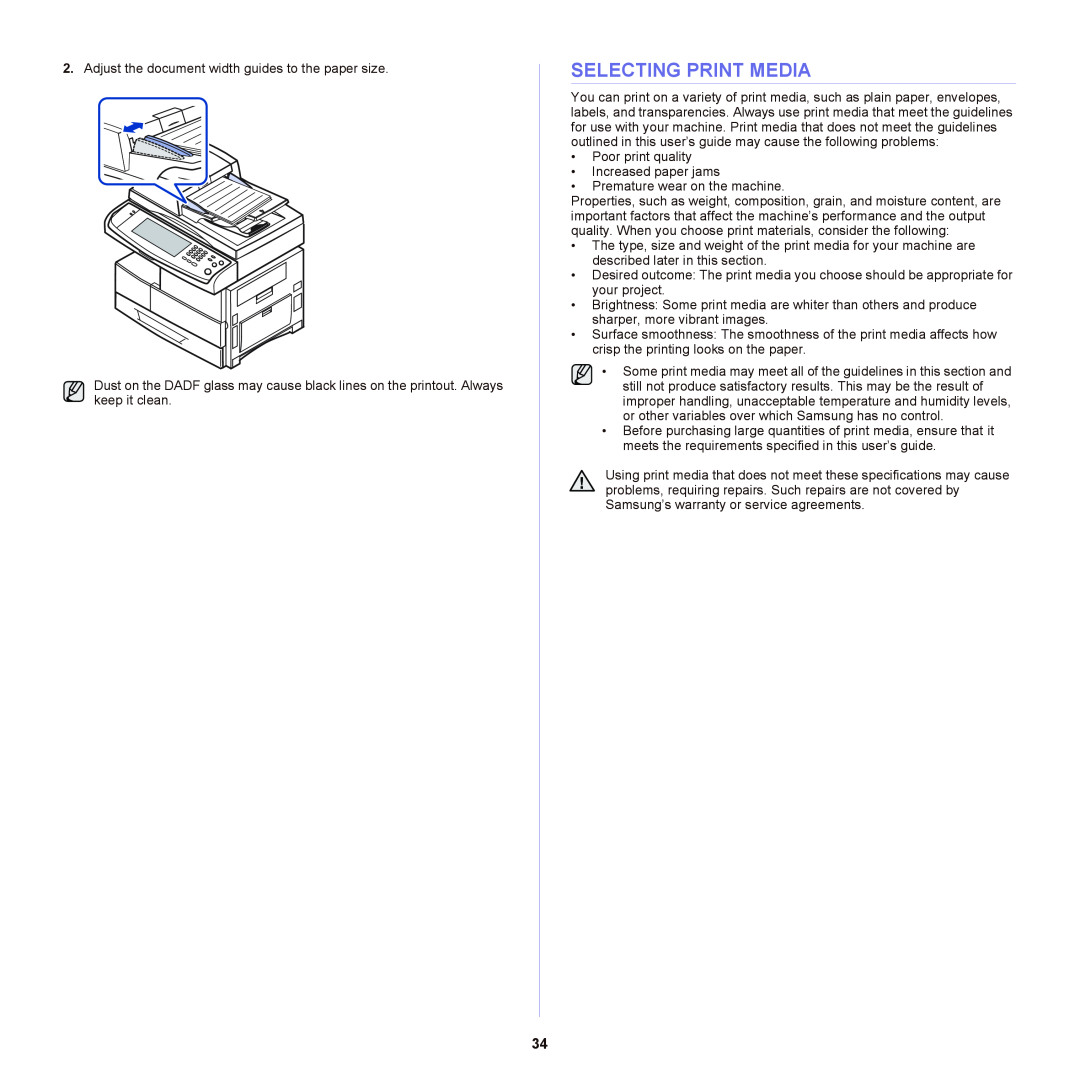 Samsung SCX-6555NX manual Selecting Print Media 